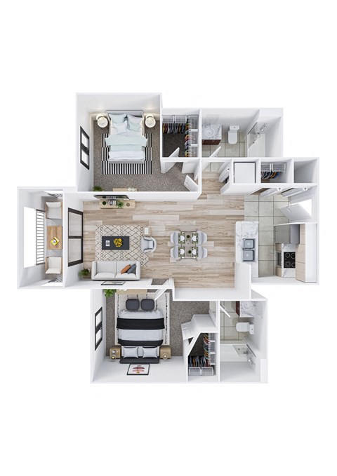 Floor plan for 2 beds, 2 baths, 1002 sqft